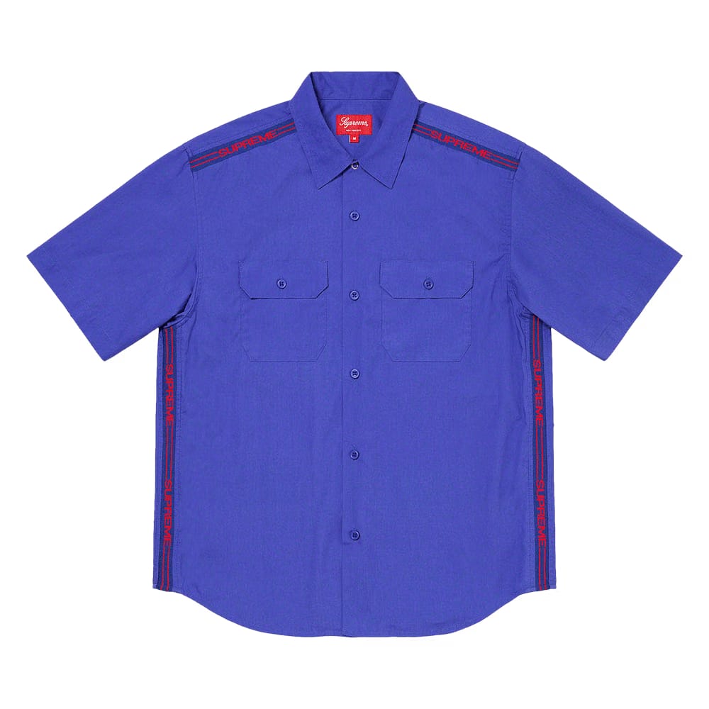 Supreme Logo Rib Shorts-Sleeve Work Shirt Dusty Royal