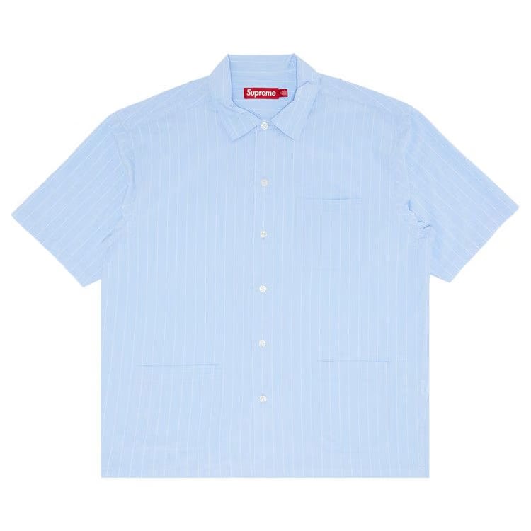 Supreme Stripe Shorts-Sleeve Pajama Shirt Light Blue