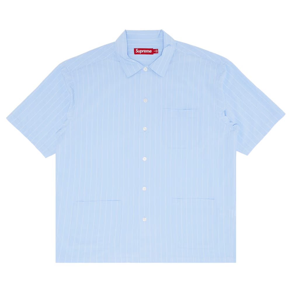 Supreme Stripe Shorts-Sleeve Pajama Shirt Light Blue