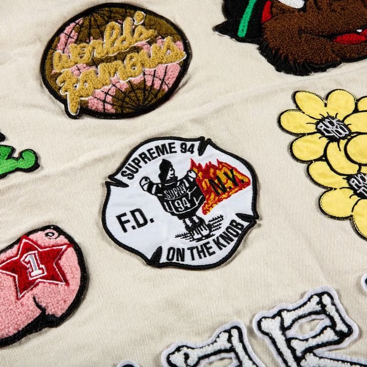 Supreme Patches Denim Baseball Jersey Natural