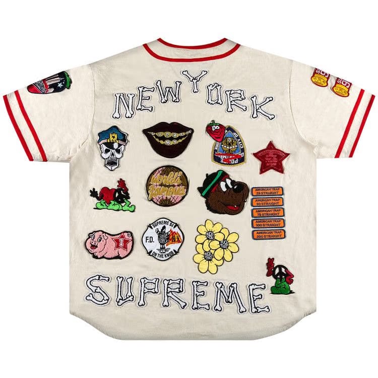 Supreme Patches Denim Baseball Jersey Natural