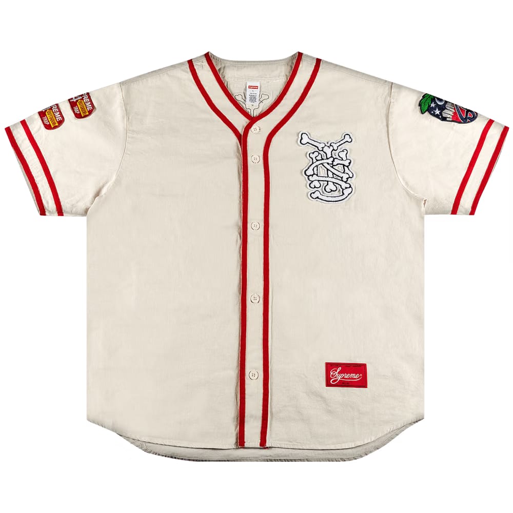 Supreme Patches Denim Baseball Jersey Natural