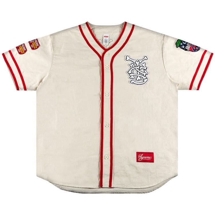 Supreme Patches Denim Baseball Jersey Natural