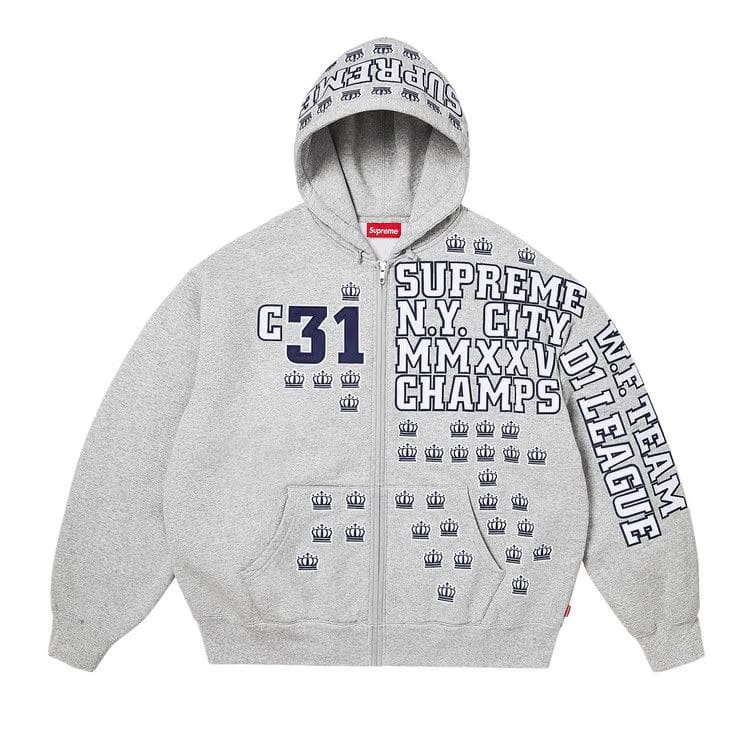 Supreme League Champs Zip Up Hoodie Heather Grey
