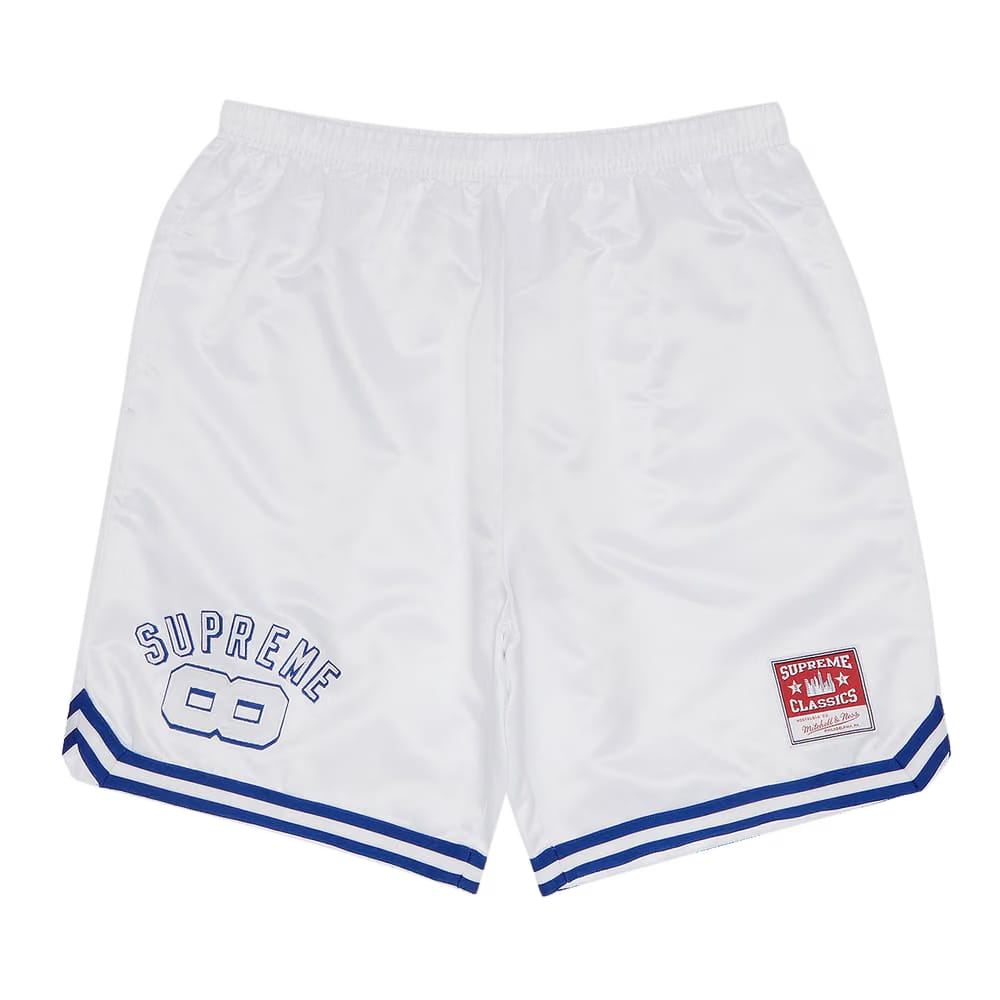 Supreme x Mitchell & Ness Satin Basketball Shorts White