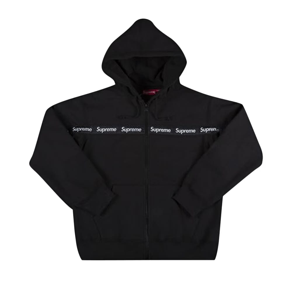 Supreme Text Stripe Zip Up Hoodie Black