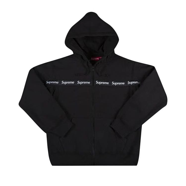 Supreme Text Stripe Zip Up Hoodie Black