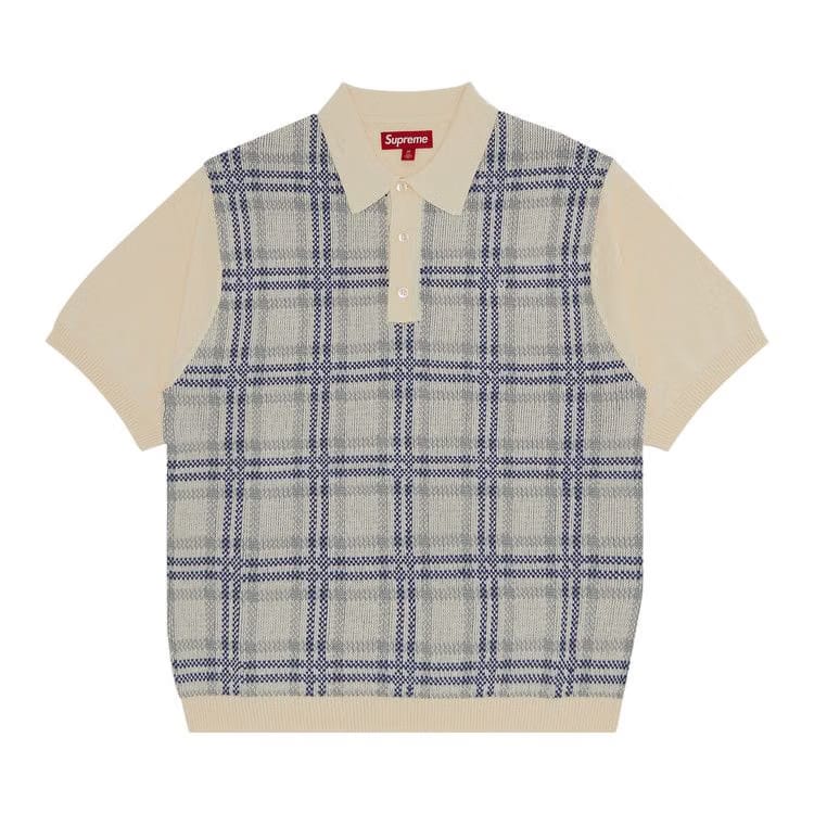 Supreme Plaid Knit Shorts-Sleeve Polo White