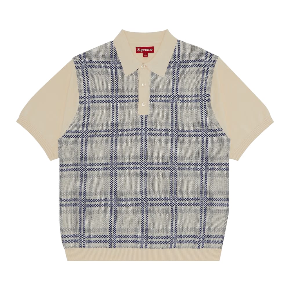 Supreme Plaid Knit Shorts-Sleeve Polo White