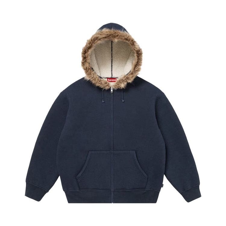 Supreme Faux Fur Zip Up Hoodie Navy