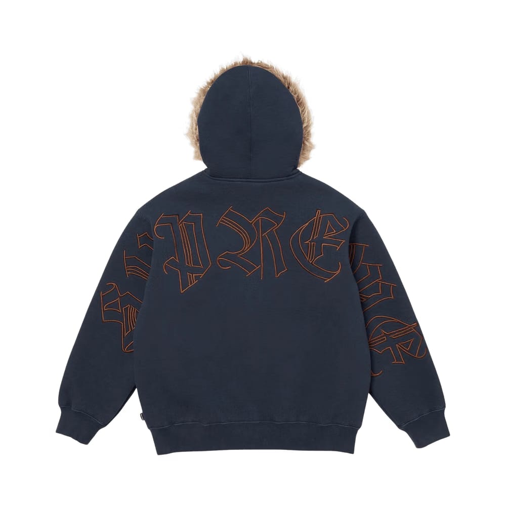 Supreme Faux Fur Zip Up Hoodie Navy