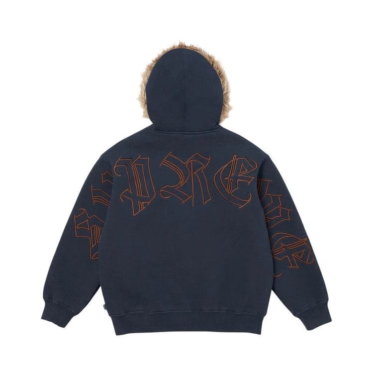 Supreme Faux Fur Zip Up Hoodie Navy