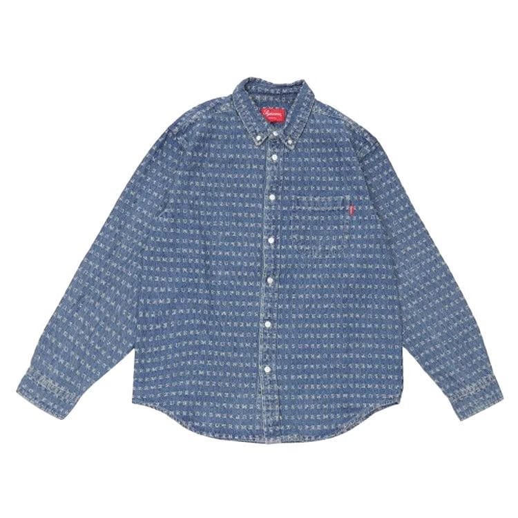 Supreme Jacquard Logos Denim Shirt Blue