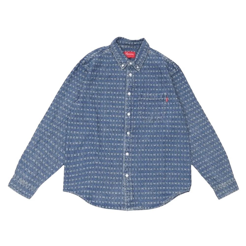 Supreme Jacquard Logos Denim Shirt Blue
