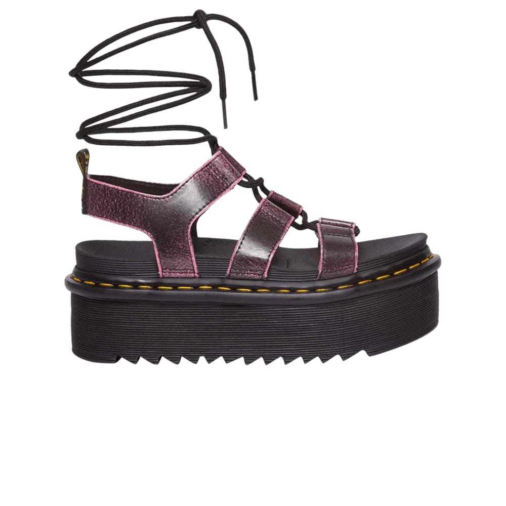 Dr. Martens Wmns Nartilla Distressed Leather Platform Gladiator Sandal 'Black Fondant Pink'