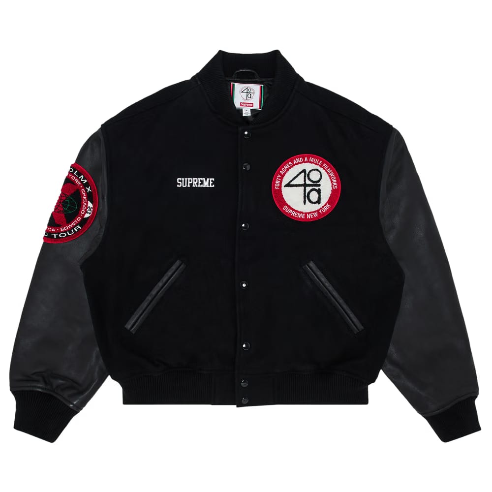 Supreme x 40 Acres Malcolm x Varsity Jacket Black