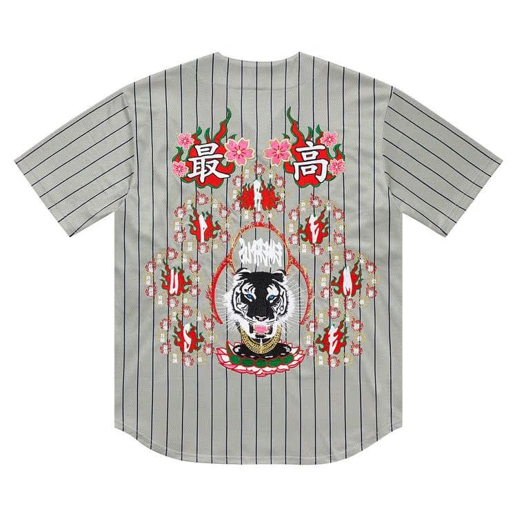 Supreme Tiger Embroidered Baseball Jersey Pinstripe