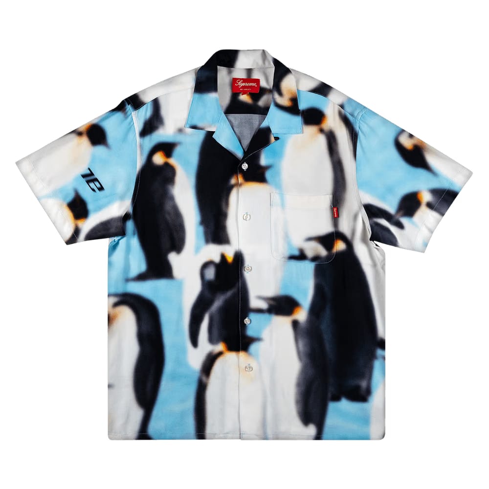 Supreme Penguins Rayon Shorts-Sleeve Shirt Blue