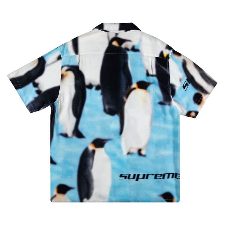 Supreme Penguins Rayon Shorts-Sleeve Shirt Blue