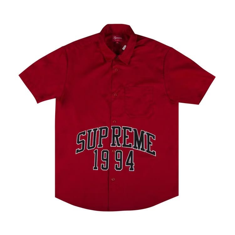 Supreme Arc Logo Shorts-Sleeve Work Shirt Red