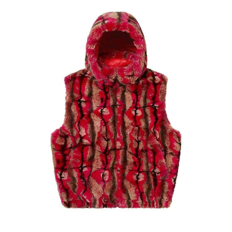Supreme Faux Fur Hooded Vest Red