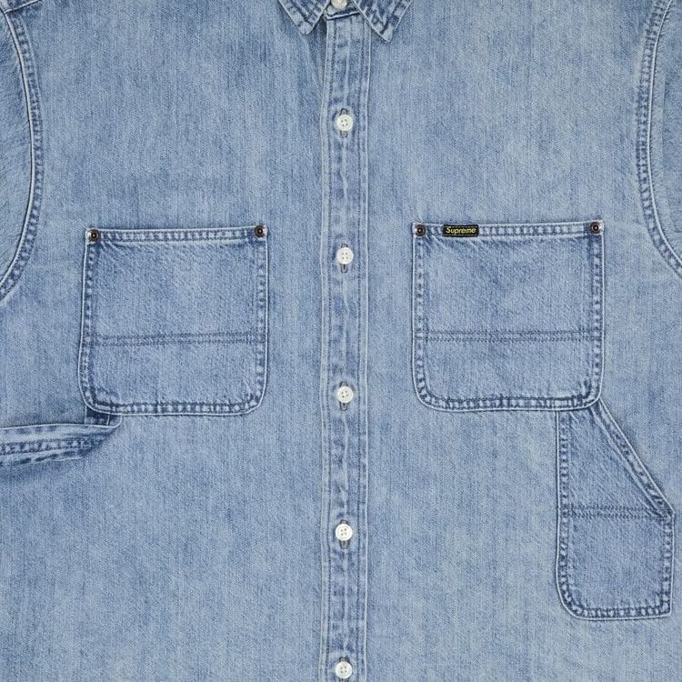 Supreme Loose Fit Shorts-Sleeve Denim Painter Shirt Washed Blue