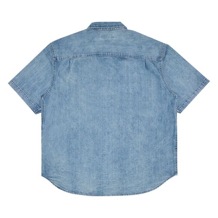 Supreme Loose Fit Shorts-Sleeve Denim Painter Shirt Washed Blue