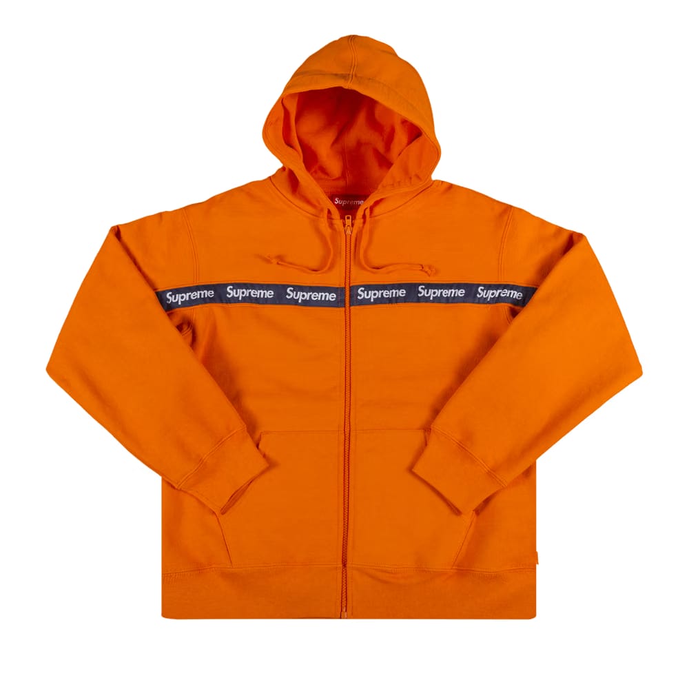 Supreme Text Stripe Zip Up Hoodie Orange
