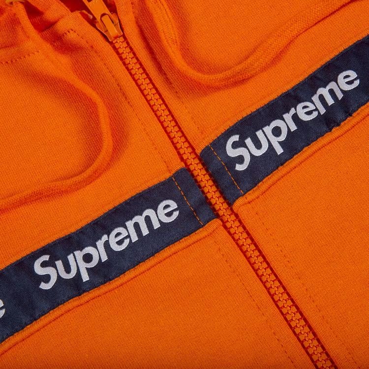Supreme Text Stripe Zip Up Hoodie Orange