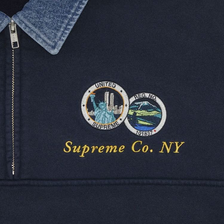 Supreme Denim Collar Half Zip Sweatshirt Navy