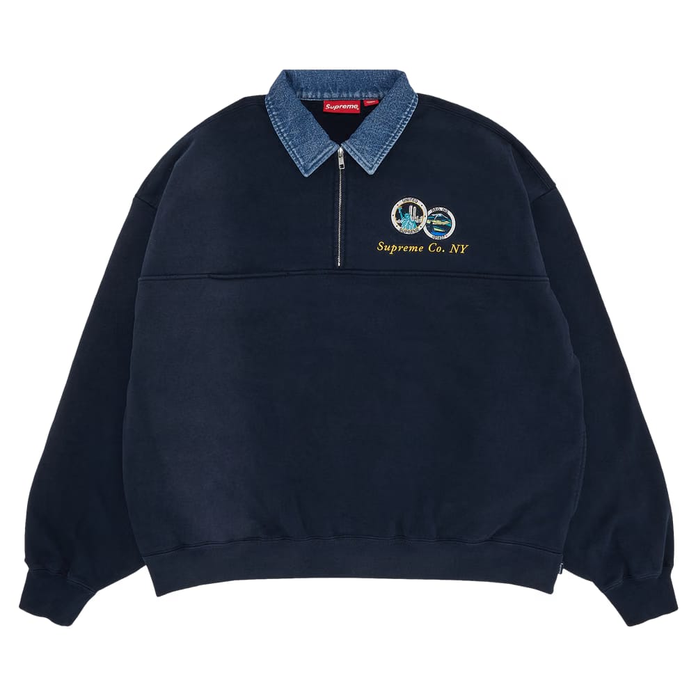 Supreme Denim Collar Half Zip Sweatshirt Navy