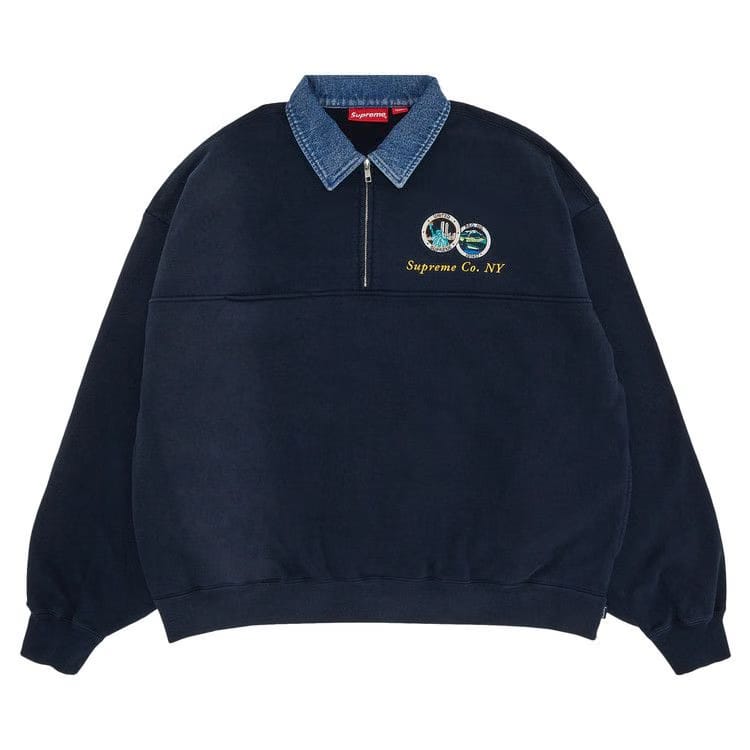 Supreme Denim Collar Half Zip Sweatshirt Navy