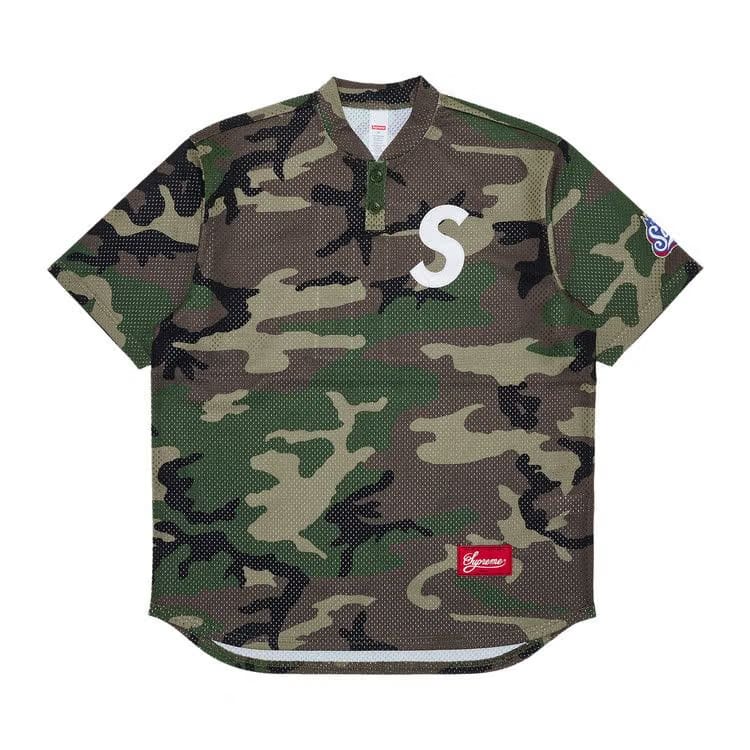 Supreme S Logo Baseball Henley Woodland Camo