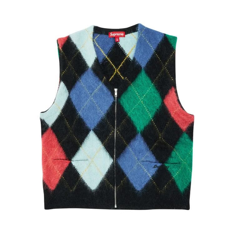 Supreme Brushed Argyle Zip Up Vest Black