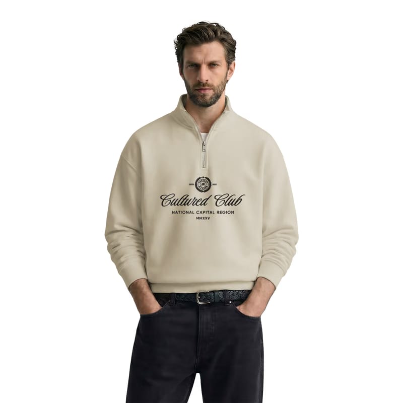 Myugen Cultured Club Beige Quarter-Zip Sweatshirt