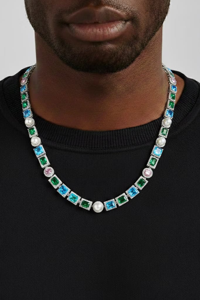 BEZEL PEARL STRAND CHAIN SILVER