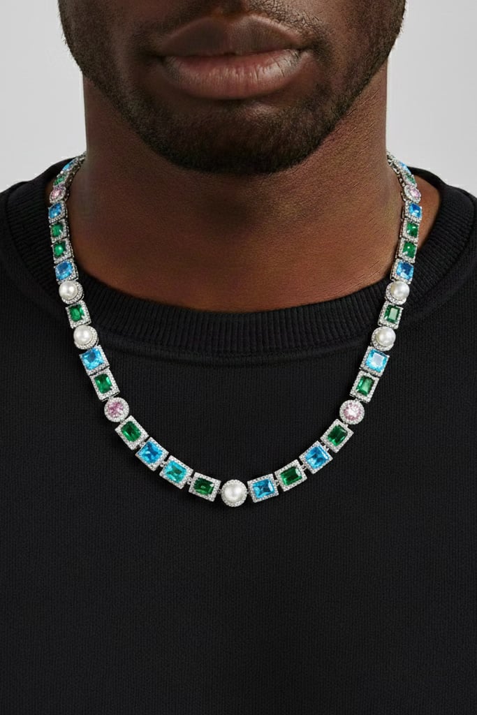 BEZEL PEARL STRAND CHAIN SILVER