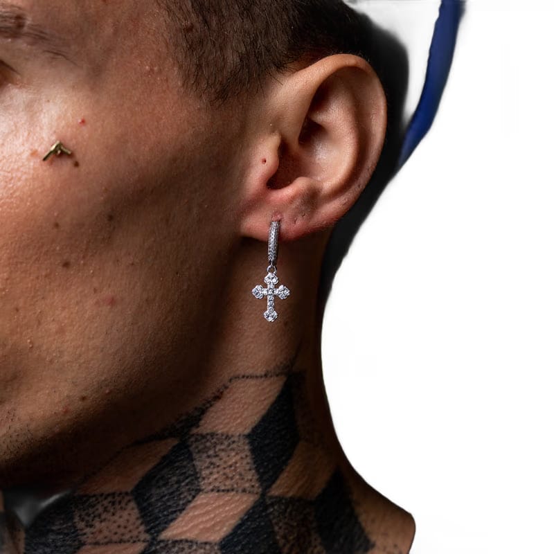 MICRO CRUCIFIX HOOP EARRING