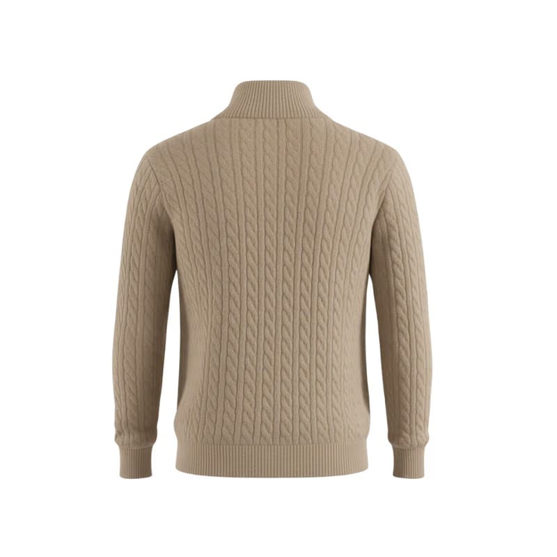Heritage Cable Knit Quarter-Zip Sweater – Beige