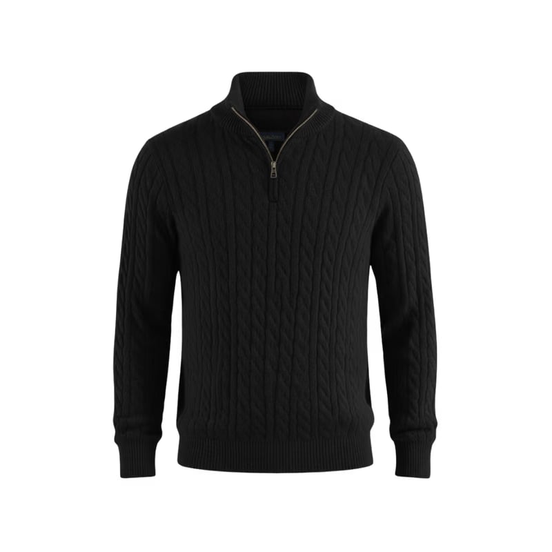 Heritage Cable Knit Quarter-Zip Sweater – Noir Black