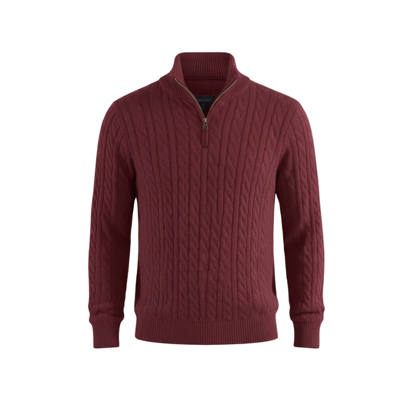 Heritage Cable Knit Quarter-Zip Sweater – Burgundy