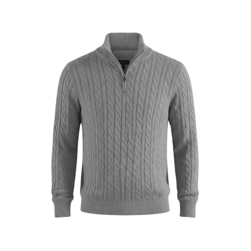 Heritage Cable Knit Quarter-Zip Sweater – Heather Grey
