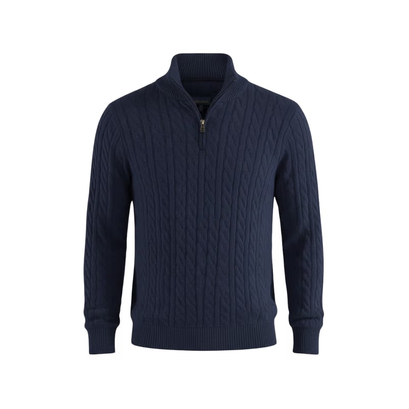 Heritage Cable Knit Quarter-Zip Sweater – Navy Blue