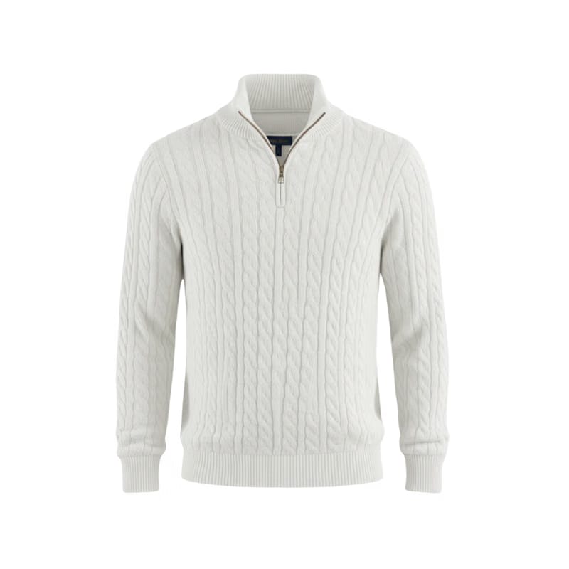 Heritage Cable Knit Quarter-Zip Sweater – White