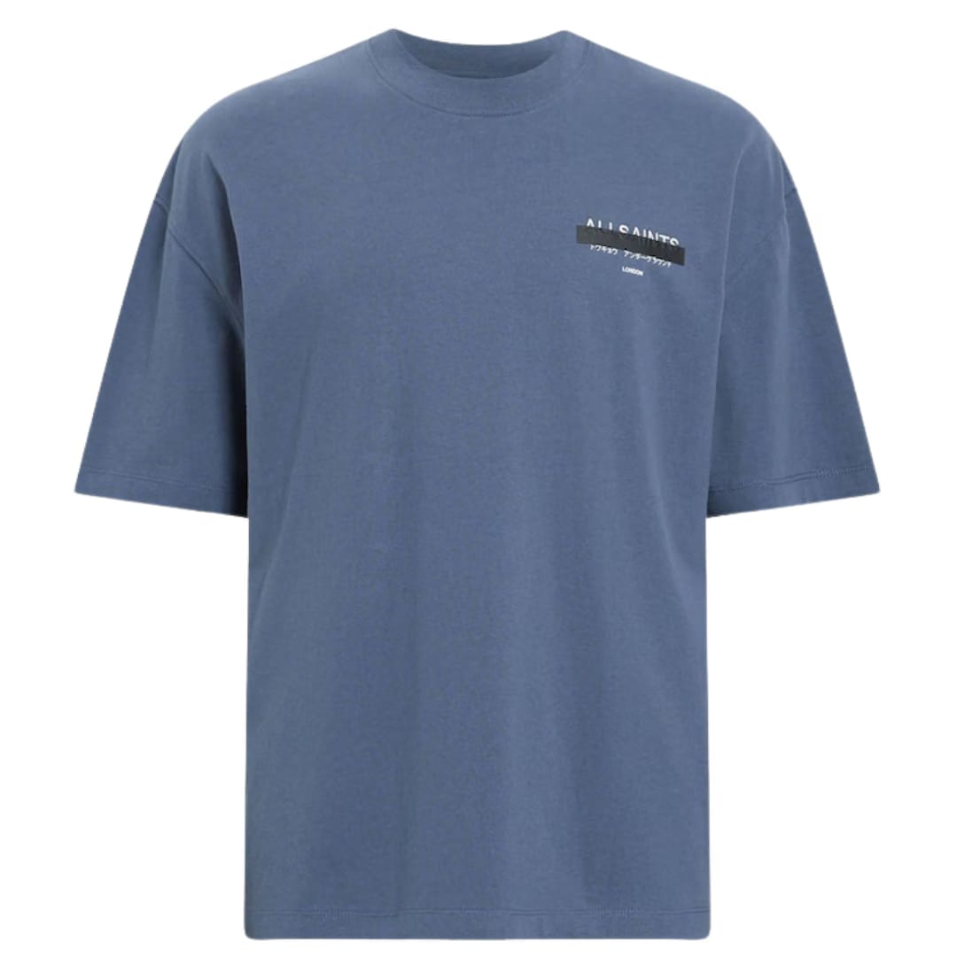 All Saints Blue Redact Shorts Sleeve T-Shirt