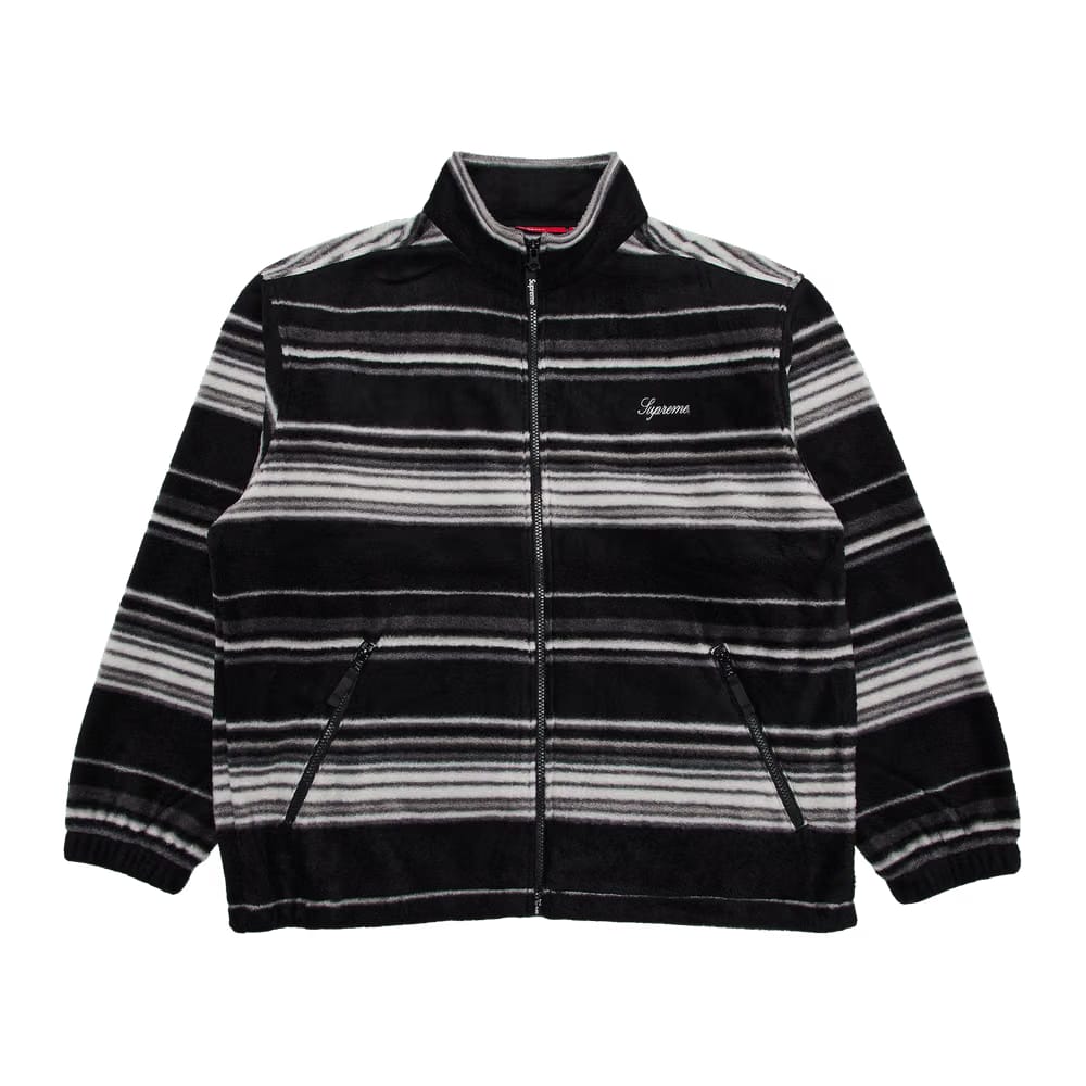 Supreme Stripe Zip Up Fleece Jacket Black