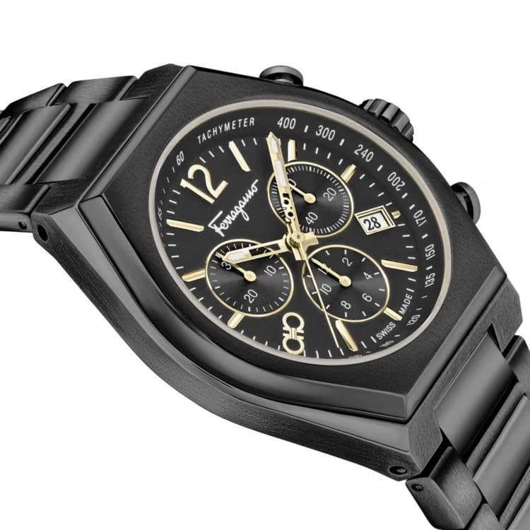 Ferragamo Tonneau Chrono Bracelet Watch Black