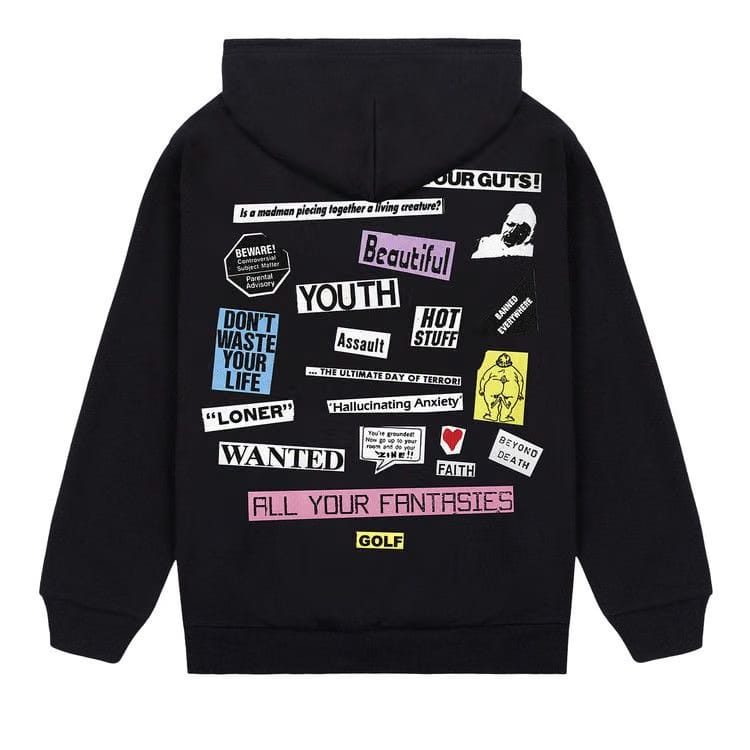 GOLF WANG Collage Zip Up Hoodie Black