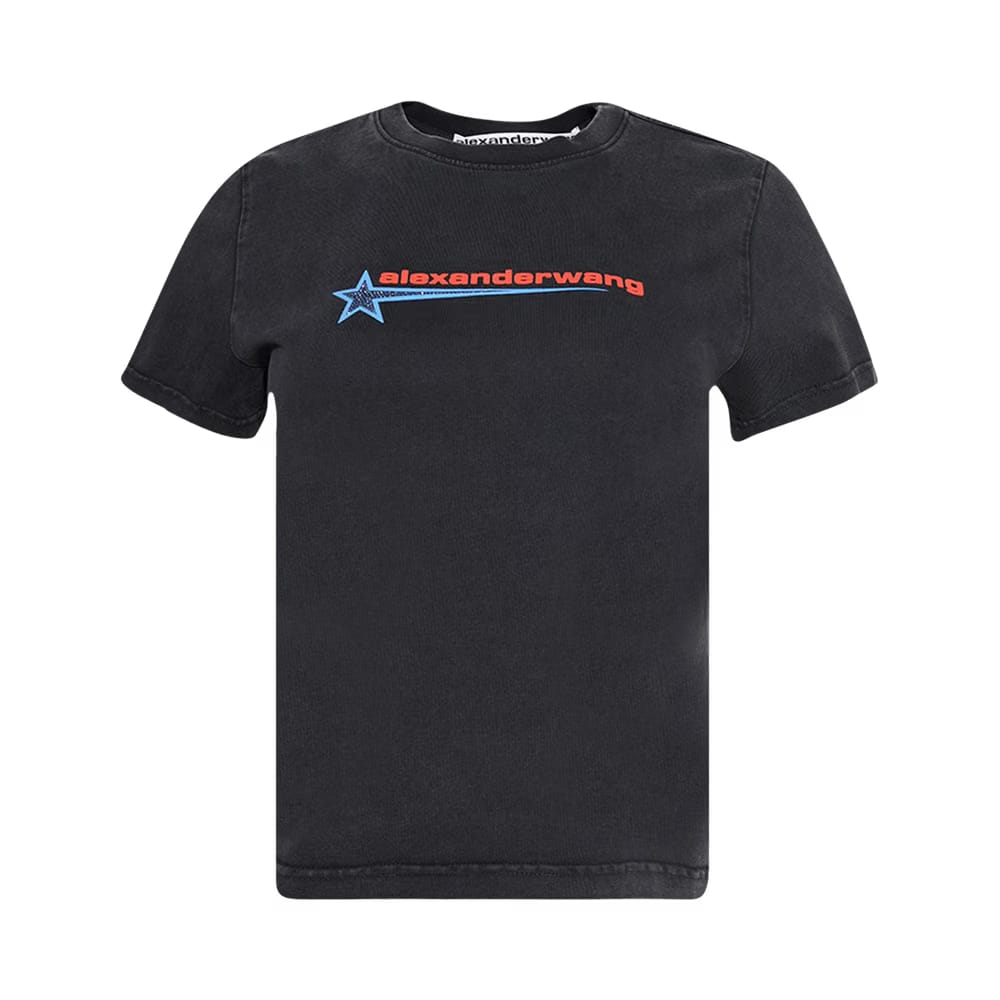 Alexander Wang Shrunken T-Shirt W/ Graphic Washed Black