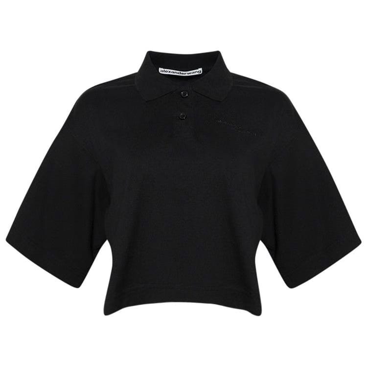 Alexander Wang Shorts-Sleeve Cropped Polo T-Shirt Black